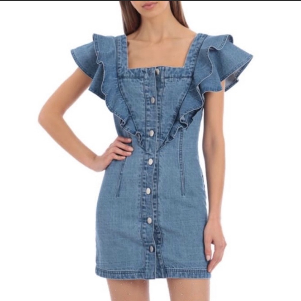 Avec Le Filles denim ruffle mini dress